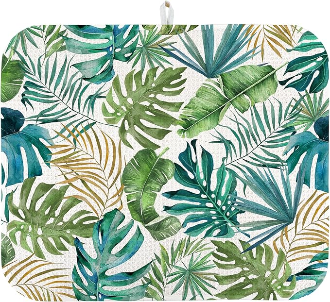 Quick Absorbent Kitchen Drying Mat - Stylish Patterns Dish Drying Mat- 16×18 Inch & 18×24 Inch Kitchen Drainer Mat for Countertops, Dishes & Glassware