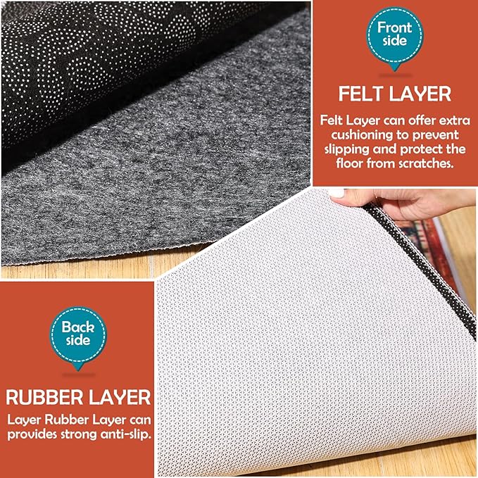 Waterproof Rug Pad, Thick 10x14 Ft Under Area Rug Carpet Pad, Non Slip Rug Pads for All Floors and Hardwood Floors Finishes, Keep Carpets in Place Soft and Prevent Rug from Wrinkling or Buckling
