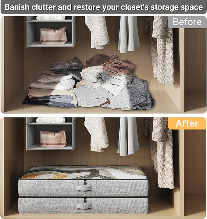 TidyCorner 2-Pack Under Bed Storage Containers, 4.5 Inches Tall Low Profile Underbed Clothes Storage Organizer Bin with Sturdy Sidewalls/Bottom, Underbed Storage Bins 2 Storage Thin Bins