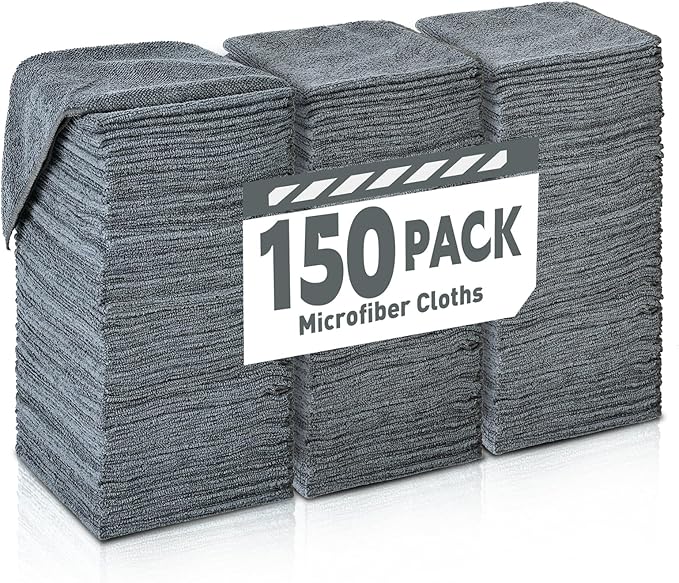 TEAWOO Microfiber Cleaning Cloths Bulk Pack-150 Pack, Microfiber Towels Bulk, Towels for Cars, Cleaning Rags Gray (12x12 inches)