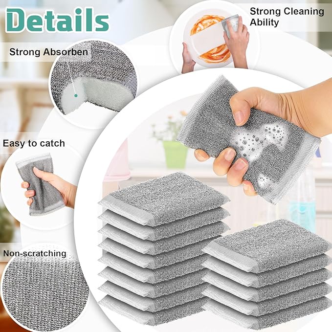 Thyle 36 Pack Steel Scrub Sponges for Dishes Non Scratch Scouring Sponge Multi Use Metal Scrubber Heavy Duty Dish Wash Kitchen Sponge for Pot Dish Washing Hard Surface Cleaning Tools (Gray)