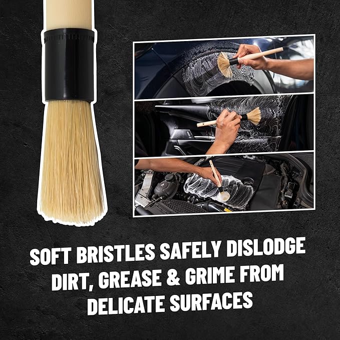 Chemical Guys Boars Hair Detailing Brush - Gentle Scratch-Free Cleaning for Wheels, Grilles, Emblems, and Interior Surfaces - Versatile Multi-Purpose Auto Detailing Brush for Deep Cleaning - Acc_S90