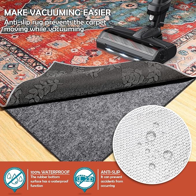 Waterproof Rug Pad, Thick 5x7 Ft Under Area Rug Carpet Pad, Non Slip Rug Pads for All Floors and Hardwood Floors Finishes, Keep Carpets in Place Soft and Prevent Rug from Wrinkling or Buckling