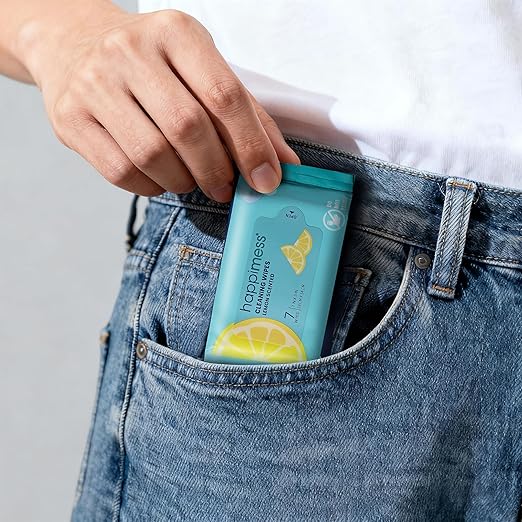 happimess WPE1005A-6SET On-the-Go Multi-Surface Cleaning Wipes, Lemon Scented Travel Wipes, 36 Mini Packs, 7 Wipes Per Pack (252 Total Wipes)