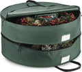 ZOBER Christmas Wreath Storage Container 30 Inch - Wreath Bag Fits 2 Wreaths Box - 600D Oxford Fabric - Interior Compartment for Storing Garlands, Wreaths Storage Bag W Strong Durable Handles - Green