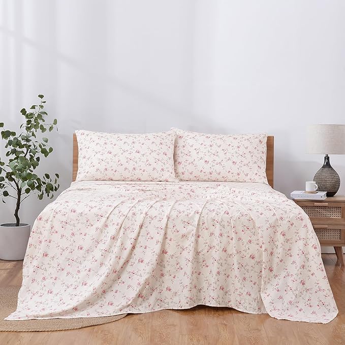 Modern Threads Printed 4-Piece Extra Soft Bedding Sheets & Pillowcase Set, Deep Pocket up to 16 inch Mattress Kashmir Rose King