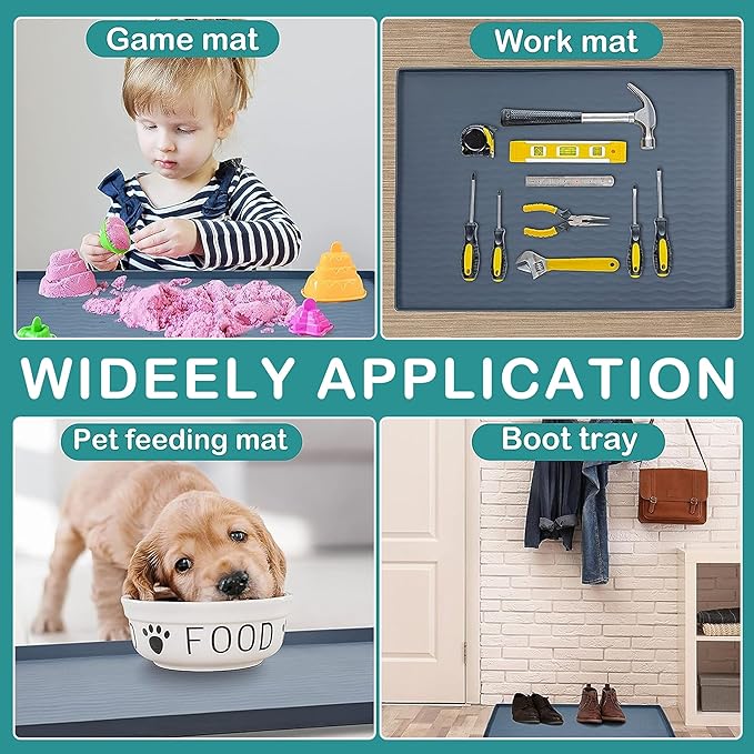 URMONA Waterproof Silicone Under Sink Mat 37'' x 22'' Shelf Liner for Kitchen and Bathroom, Cabinet and Counter Protector, Storage and Organizers, Litter Mat, Pet Cat Puppy Essentials(Green)