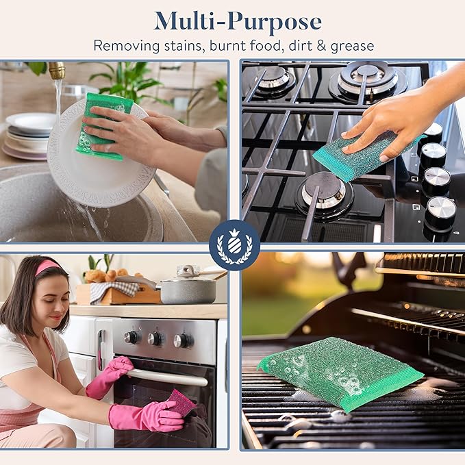 Simplified 6-Pack Steel Scouring Sponges with Rust Resistant Stainless Steel Threading for Home and Kitchen Cleaning Supplies, Heavy Duty Cleaning Sponge for Kitchen & Bathroom, Multicolor