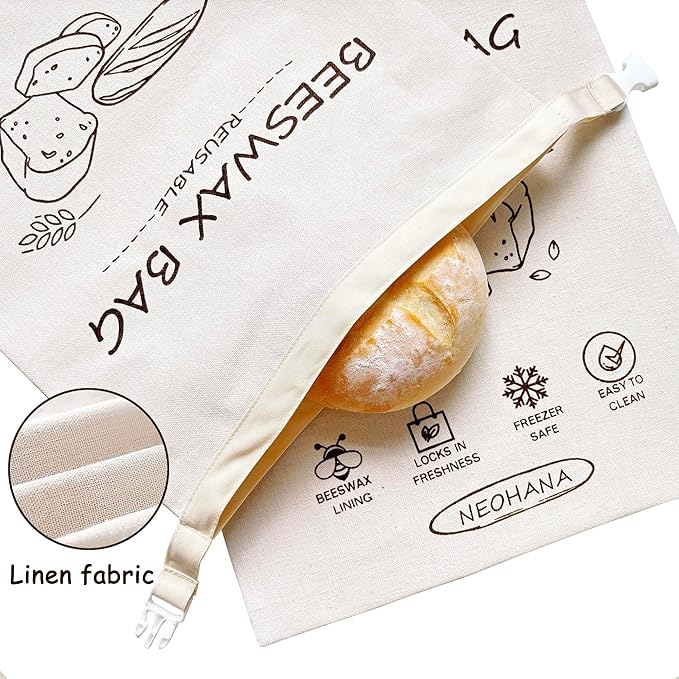 Reusable Beeswax Bread Bag - Bread Bags for Homemade Bread,Cotton Sourdough Bread Bags, Sourdough Storage Bag (2 Pack)