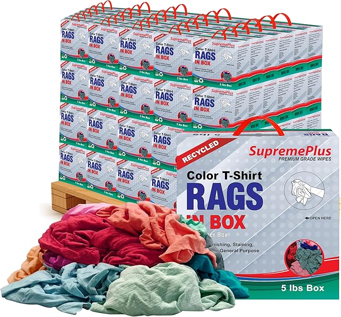 Recycled Color Knit Cleaning Rags (600 lbs. Pallet 120x5 lbs. Compressed Box) – Shop Cloths Bulk for Workshops, Mechanics, Painters, and Home Use, Multipurpose Cotton T-Shirt Rags