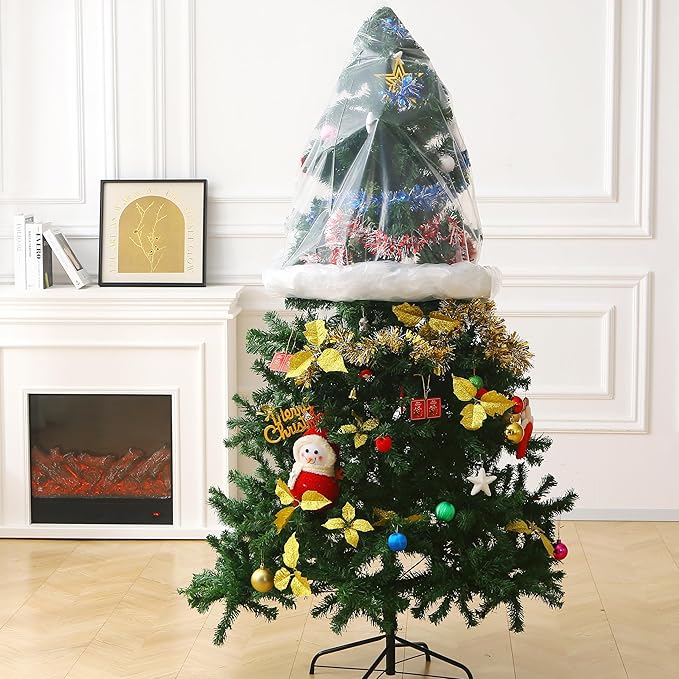 Christmas Tree Disposal Bag 9x6 ft Heavy Duty Plastic Xmas Tree Removal Bag, Clear Extra Large Tree Storage Bag Cover for for Real or Artificial Tree Upright