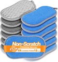 Multi-Purpose Scrub Kitchen Sponges – 12 Pack Dish Sponge, Dual-Sided Non-Scratch Microfiber & Metal Scrubber, Reusable Sponges for Dishes, Pots, Glass, Sink, Stovetop & Bathroom (Blue+Sliver)