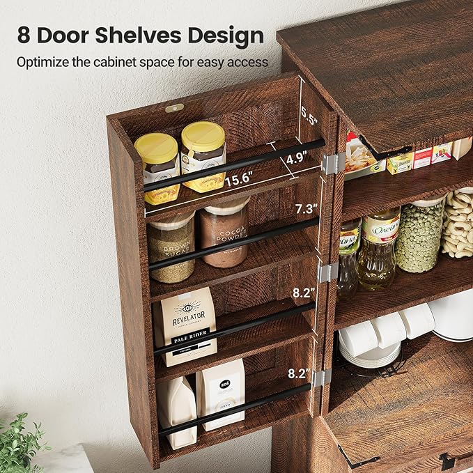 ELYKEN 72" Kitchen Pantry Storage Cabinet with Barn Doors, Pull Out Shelves & Drawer Organizer, Farmhouse Tall Kitchen Cupboard Cabinet, Wood Food Pantry for Kitchen Dining Room, Rustic Brown