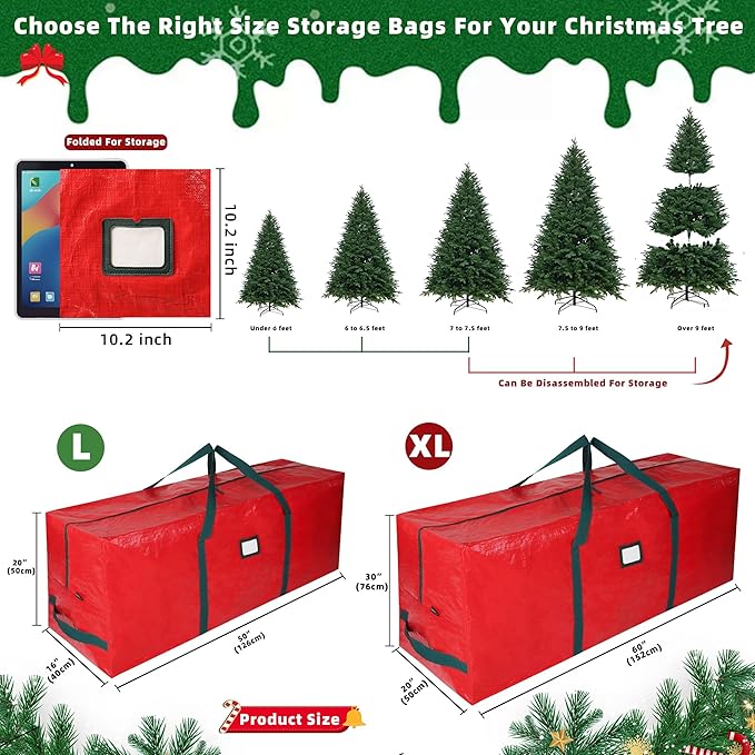 Large Christmas Tree Storage Bags Heavy Duty Tree Bags Holiday Storage Bags Protects From Moisture Or Dust,Alternative To Xmas Tree Storage Box (Red, 9 Ft)