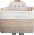 OIAHOMY 108L Super Large Blanket Basket, 25”x16”x16”(108L) Rectangle Woven Baskets for Storage, Cotton Rope Basket For Living Room, Toy Storage with Handle- Gradient Brown