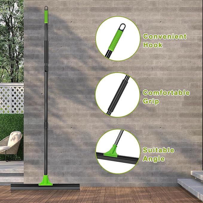 DALIPER Rubber Floor Squeegee with 24” Heavy Duty Silicone Rubber Scraper Head and 60” Long Adjustable Handle, Shower Squeegees for Concrete Floor, on Multi-Surface Tile Glass Pool Garage Cleaning