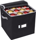 ProPik Christmas Ornament Storage Box, 4 Tier Holds Up to 64 Holiday Ornaments Decoration Balls, Storage Container with Dividers for 3” Bulbs, Made with Durable Oxford Polyester Material (Black)