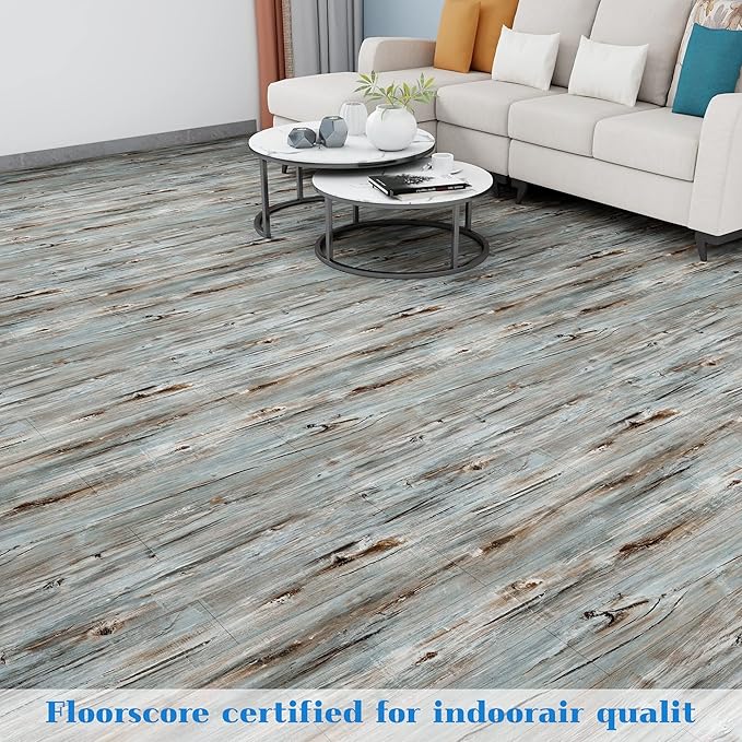 Lareko 54 Sq.Ft,Wood Peel and Stick Floor Tiles,36 Pack Grey Vinyl Flooring (No Adhesive Residue) 36"×6" Waterproof and Non-Slip Laminate Flooring for Renters Bathroom, Living Room (Dustgrey）