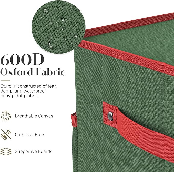 Christmas Ornament Storage Box with 8 Trays, Christmas Storage Container for 128-3'' Holiday Ornament Decorations, Large Xmas Organizer with Adjustable Dividers, Dual Zipper and Pocket (Green)