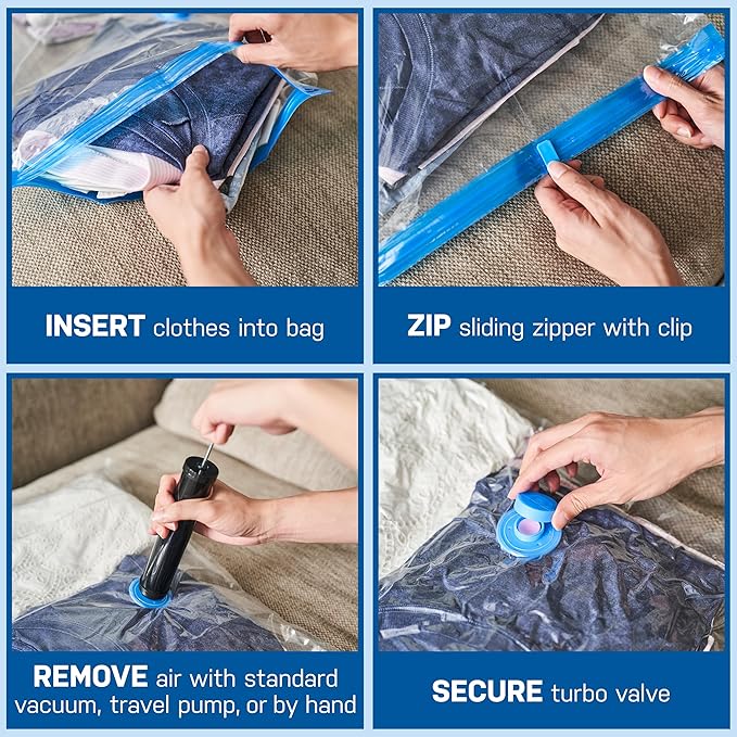 Spacesaver 6 Pack Variety Vacuum Seal Bags for Clothing, Travel, Blankets - Compression Bag with Hand Pump - Space Saver Vacuum Storage Bags for Bedding, Moving, Travel & Organization (2M, 2L&2XL)