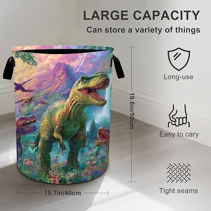 Dinosaurs Animal Laundry Basket Storage Bin Foldable Laundry Hamper Clothes Storage Bucket Organizer 19.6x15.7 Inch For Laundry Room/Bedroom/Bathroom