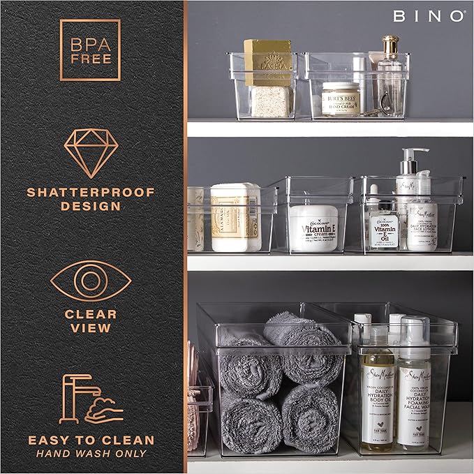 BINO | Plastic Storage Bins, Medium - Deep | THE HANDLER COLLECTION | Multipurpose Organizer Bins | Kitchen Pantry Organizers and Storage | Clear Containers for Organizing Home | Freezer Organizer