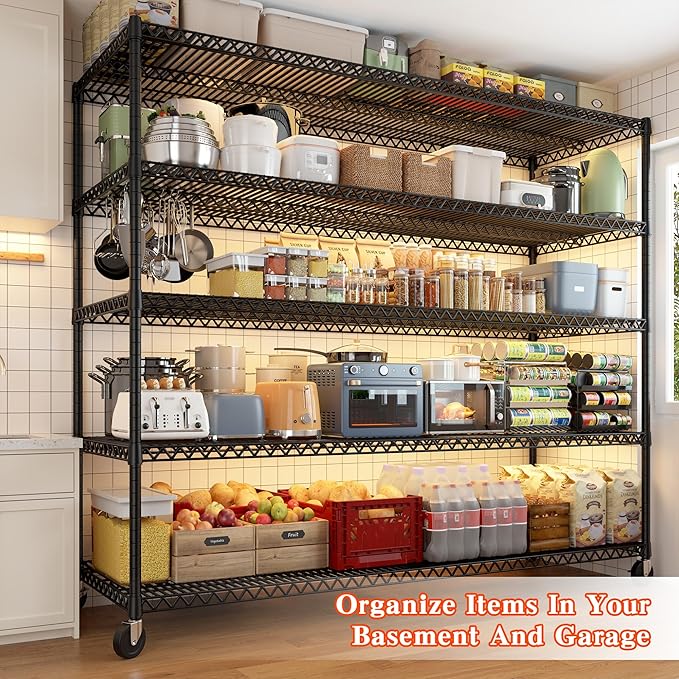 REIBII Storage Shelves 3200 LBS Capacity Wire Shelving with Wheels Heavy Duty Metal Shelf for Warehouses, Garage,Kitchens, School,Commercial Shelf, 73" H X 60" W X 18" D, 2 Pack