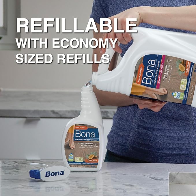 Bona Hardwood Floor Cleaner Spray - 32 fl oz - Cedar Wood Scent - Refillable - Residue-Free Floor Cleaning Solution for Wood Floors (Pack of 2)