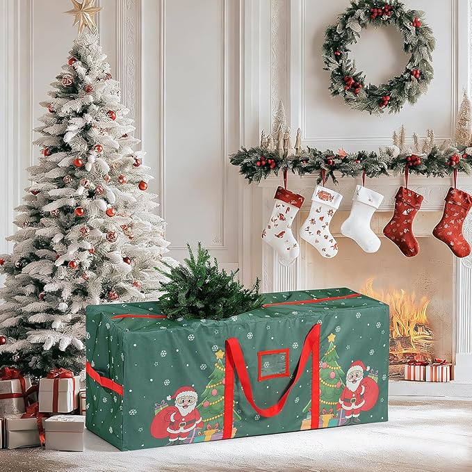 9 Ft Christmas Tree Storage Bag, Waterproof Heavy Duty Oxford, Extra Large Xmas Tree Storage Bag with Handles and Sleek Zipper for Christmas Ornaments Wreath, Green