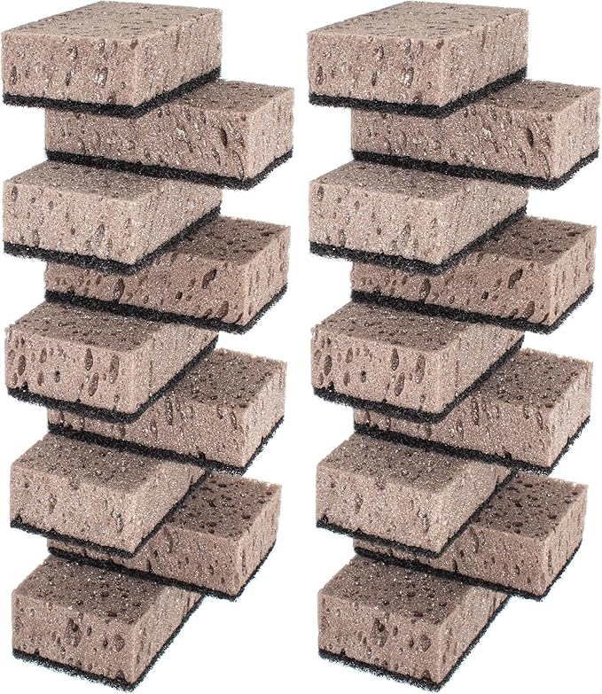 Okleen Taupe Multi Use Scrub Sponges. Made in Europe. 18 Pack, 4.3x2.8x1.4 inches. Best Odorless Durable Brown Heavy Duty Scrubber for Kitchen and Household Cleaning
