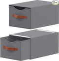 2 Pack Stackable Storage Drawers, Fabric Closet Organizers and Storage with Handles and Clear Window, Pull-Out Clothes Storage Bins with Drawer for Closet, Bedroom, Living Room, Under Bed, Gray