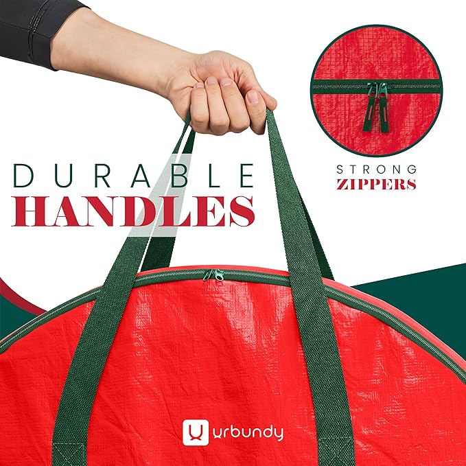 Heavy Duty Wreath Storage Bag 24 Inch, 1-Pack - Christmas Wreath Storage Container Red - Waterproof Plastic Material Wreaths Holder Storages - Holds 24 Inch Wreaths For Year Round