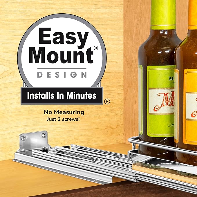 LYNK PROFESSIONAL® Élite™ Pull Out Spice Rack Organizer for Inside Kitchen Cabinets - 4-3/8 inch Wide - Slide Out Drawer – Wood/Chrome Sliding Spice Cabinet Organization Shelf Racks - 1 Tier