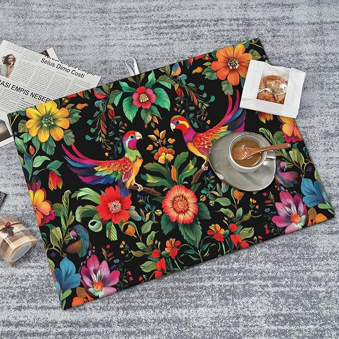 Mexican Flowers Dish Drying Mat for Kitchen Counter Microfiber Super Absorbent Non-Slip Dish Drying Pad for Countertops Dishes Utensils Stylish Quick-Dry Machine Washable 18x24 Inch
