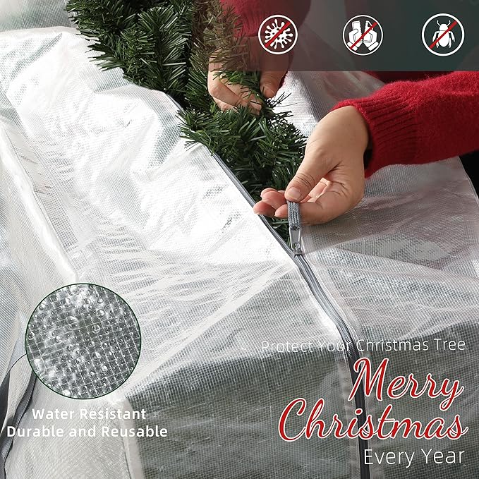 Large Christmas Tree Storage Bags Heavy Duty Tree Bags Holiday Storage Bags Protects From Moisture Or Dust,Alternative To Xmas Tree Storage Box (Transparent, 7.5 Ft)