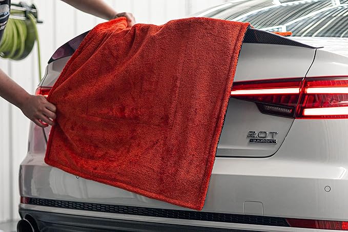 Autofiber Dreadnought Max Triple Layer Microfiber Car Drying Towel, Twist Pile and 1400GSM - Pack of 1, Red/Black (20 inch x 40 inch)