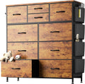 10 Drawer Dresser, Chest of Drawers for Bedroom, Fabric Dresser Drawers with Side Pockets, Hooks, Wooden Top and Sturdy Metal Frame for Living Room, Closet, Hallway (Brown)