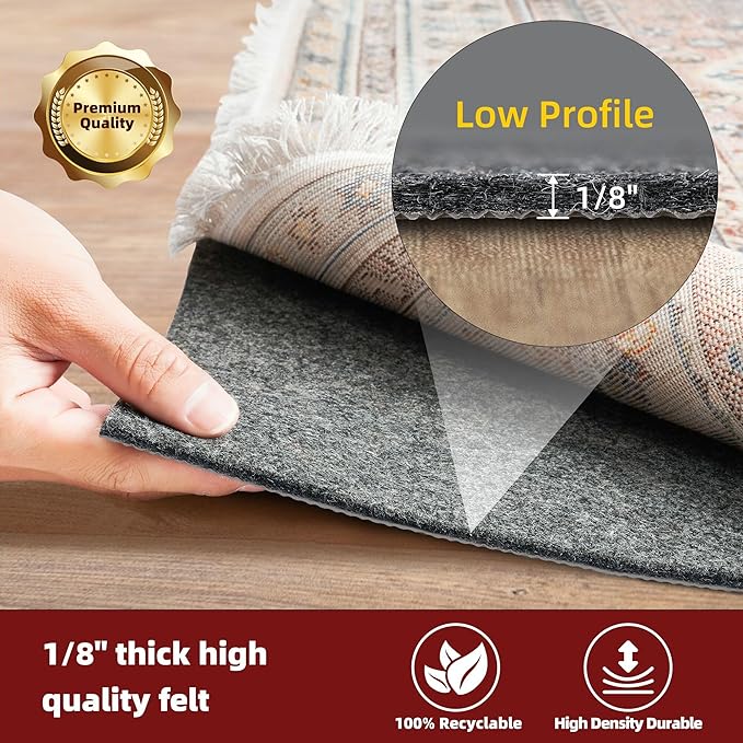 BAGAIL Felt and Natural Rubber Backing Rug Pads 1/8” Thick, 4 x 6 Ft Non Slip Rug Gripper Keep Rugs in Place, Under Area Rug Protective Cushioned Pads, Carpet Runners, Hardwood Floors Protection