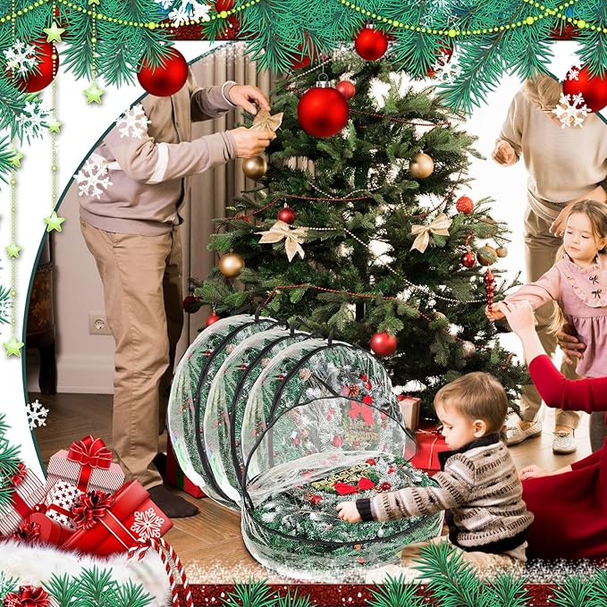 Shappy 6 Pcs 36 Inch Christmas Wreath Storage Container Clear Wreath Storage Bags PVC Waterproof Garland Bags with Clear Window Dual Zippers and Handles for Xmas Holiday Artificial Garland (Black)