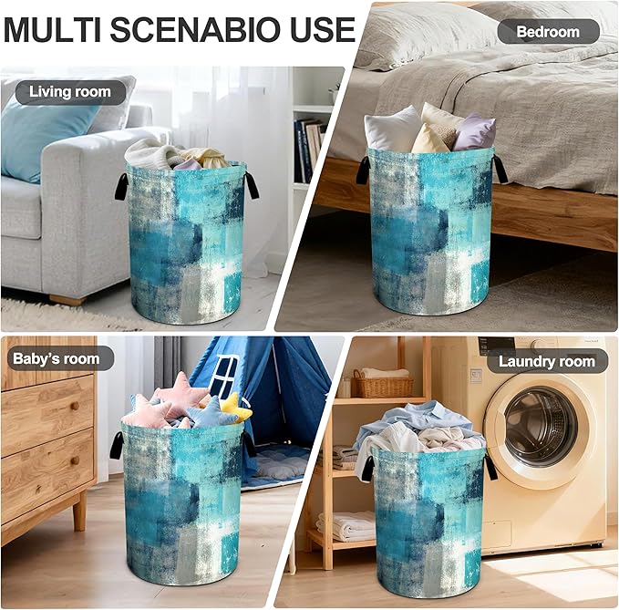 Teal Laundry Basket Storage Bin Foldable Laundry Hamper Clothes Storage Bucket Organizer 19.6x15.7 Inch For Laundry Room/Bedroom/Bathroom