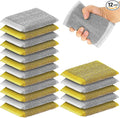 Thyle 12 Pack Steel Scrub Sponges for Dishes Non Scratch Scouring Sponge Multi Use Metal Scrubber Heavy Duty Dish Wash Kitchen Sponge for Pot Dish Washing Hard Surface Cleaning Tools (Gray,Yellow)
