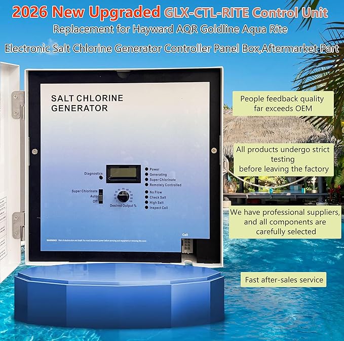 2026 New 𝑼𝒑𝒈𝒓𝒂𝒅𝒆 GLX-CTL-RITE Control Unit Replacement for Hayward AQR Goldline Aqua Rite Electronic Salt Chlorine Generator,Compatible with T-Cell-3,-Cell-9 and T-CELL-15 Cell
