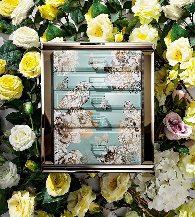 High End Glass Jewelry Box - 5 Layer Jewelry Organizer with 2-Sided Doors and Mirror - Velvet-Lined Organizer For Ring, Necklace, Earring, Bracelet Storage -Valentine's Day Gift For Women