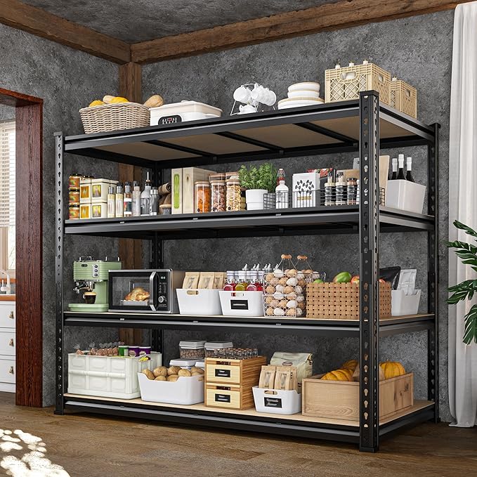 DurayLoly 55" W Storage Shelves, 2040LBS Garage Shelving Heavy Duty, 4-Tier Storage Shelving, Adjustable Metal Shelving Unit for Garage, Warehouse, Pantry, Kitchen, 55" W × 24" D × 60" H