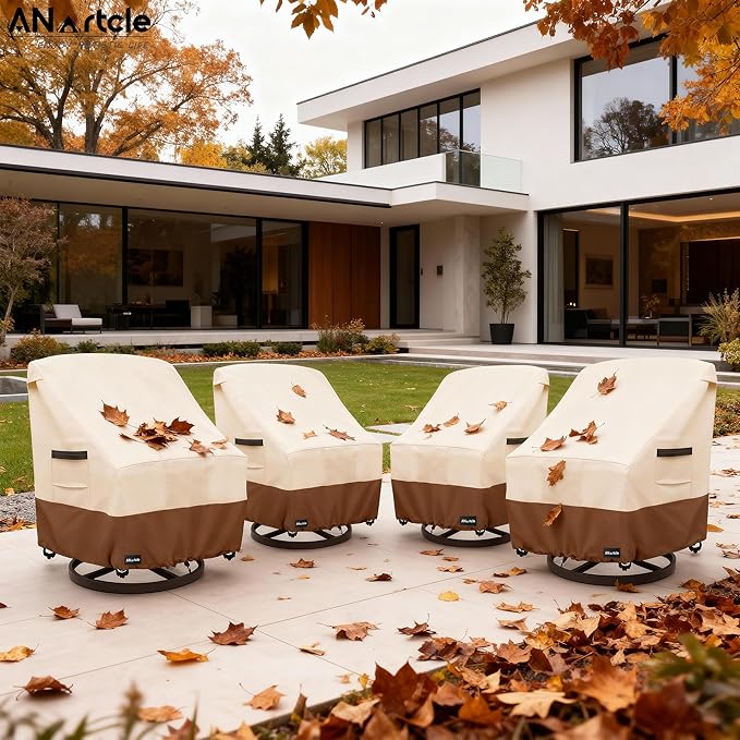 Swivel Patio Chair Cover 4 Pack,600D Waterproof Heavy Duty Outdoor Chair Cover(28 W x 33 D x 36 H inches),Patio Furniture Covers,Outdoor Furniture Covers Waterproof,Beige&Brown
