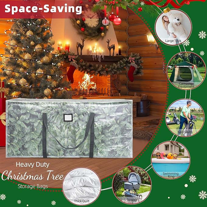 Large Christmas Tree Storage Bags Heavy Duty Tree Bags Holiday Storage Bags Protects From Moisture Or Dust,Alternative To Xmas Tree Storage Box (Transparent, 9 Ft)