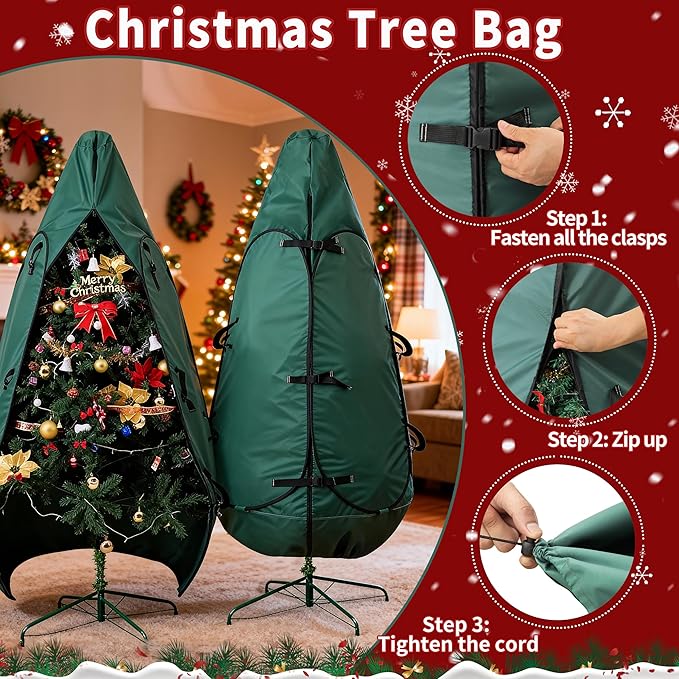 Upright Christmas Tree Bag 9 Ft Upright Christmas Tree Storage Bag 9 Foot Tree, Christmas Tree Cover for Upright Storage Fit 8 Ft / 9 Ft / 10 Ft, Artificial Christmas Tree Storage Bag