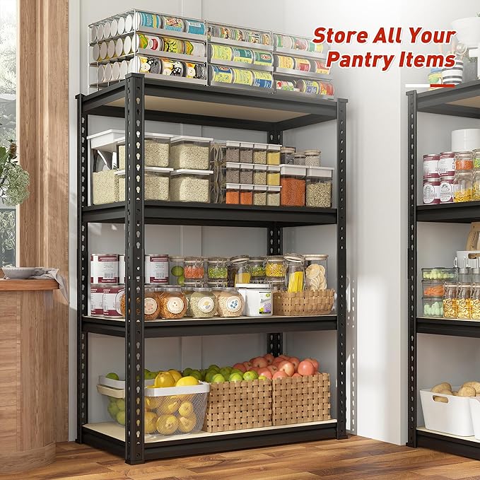 REIBII Storage Shelves Adjustable Metal Shelving 1600LBS Garage Shelves Industrial Metal Shelves 4 Tier Garage Shelving for Warehouse Basement Kitchen Pantry Closet, 11.8" D x 23.6" W x 56.7" H