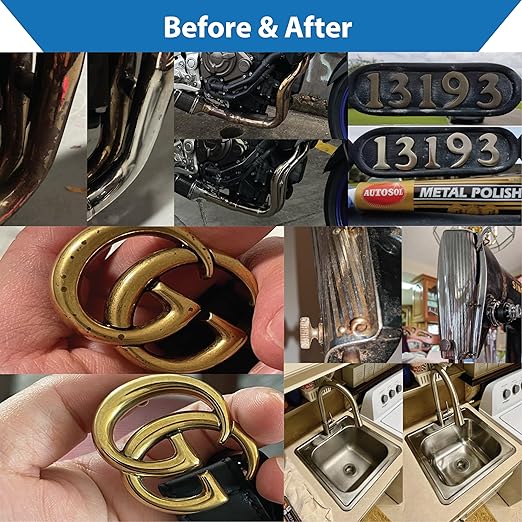 Autosol Metal Polish Pack of 6 x 75ml – Multipurpose Brass Chrome Polish Restores Shine and Prevents Tarnishing – Stainless Steel Polish Tarnish Remover – No Residue Metal Polishing Compound