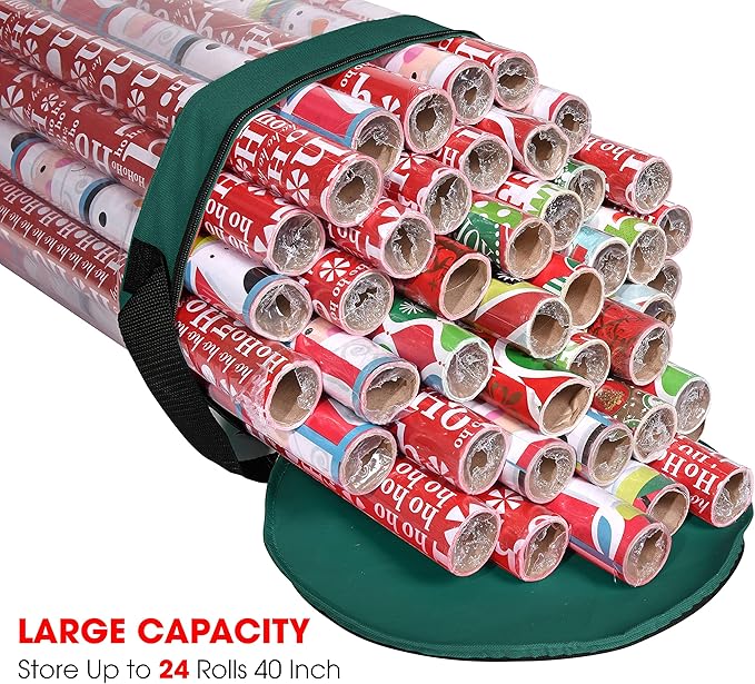 Primode Wrapping Paper Storage Bag | Wrapping Paper Organizer Under Bed for Storing Multiple Rolls of Gift Wrap, 42” Length Container Constructed of Durable 600D Oxford Material (Green)